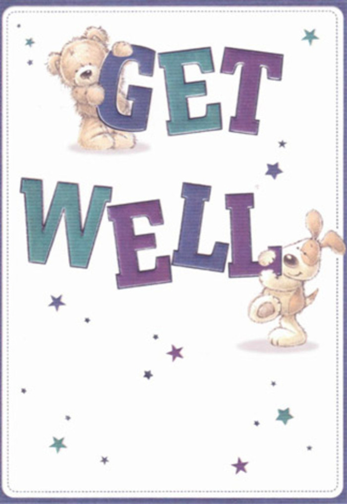 This get well card radiates gentle encouragement, illustrated with heartfelt artistry reminiscent of Old Oak Common's welcoming spirit. Central to the scene, a friendly bear and playful puppy unite in a tableau of optimism: the bear, softly textured in golden browns, perches cheerfully atop 'GET,' while the pup steadies the base of 'WELL,' both eager to pass along well wishes. Dancing around them, stars in shades of indigo and aqua suggest good fortune scattering through the air, glowing against a pristine, sunlit background-invoking the peaceful clarity of a Westway walk on a fresh morning. The robust, shaded letters stand out with playful confidence, as if ready to leap into action and lift a loved one's spirit. The detailed fur, almost tangible, draws parallels to the velvety petals and fragrant greenery we choose so carefully for recovery bouquets delivered across Old Oak Common. Just as each local arrangement is made with sensitivity to the recipient, this card's tender imagery offers both tactile comfort and quiet celebration. Together, the card and a bouquet from your local florist create a perfect pairing-one that radiates positivity and heartfelt care to anyone in need of gentle encouragement.
