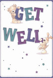 Brimming with cheerful optimism, this get well card's design feels like a warm, encouraging embrace typical of gestures exchanged in Old Oak Common. The card springs to life with two adorable characters: a cuddly teddy perched joyfully atop 'GET,' his soft beige fur inviting a sense of cozy reassurance, and a floppy-eared puppy playfully supporting the bold, colourful 'WELL' beneath him. Their rounded, lively forms offer comfort and hope, reminiscent of the simple pleasures of a stroll through the neighbourhood's Bloemfontein Road. The text itself pops in rich indigos and teals, confidently outlined to catch the eye, while stars in soft blues and violets twinkle above and around, echoing wishes for a swift recovery. The richly illustrated textures-the bear's pillowy softness and the puppy's velvety fur-nearly beg to be touched. All is set against a creamy, airy background that feels clean and welcoming-a subtle nod to the clarity and care that go into every bouquet arranged and delivered locally. Sent alongside a bespoke arrangement, this card carries not only kind words but also the sincere intention to bring genuine comfort, hope, and lightness to someone healing in Old Oak Common.